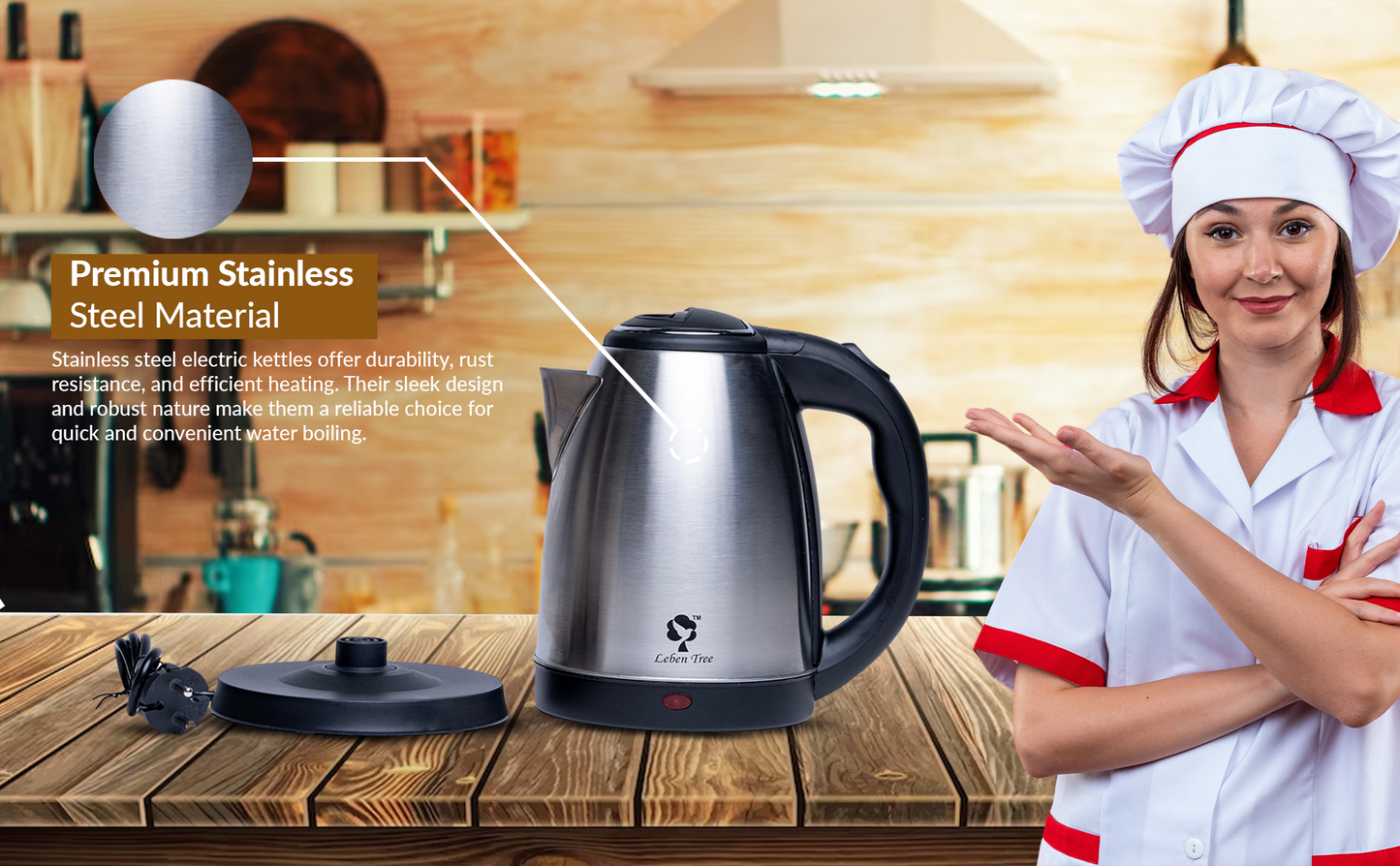 Leben Tree Smile Stainless Steel Electric Kettle (1.8 L, Black)