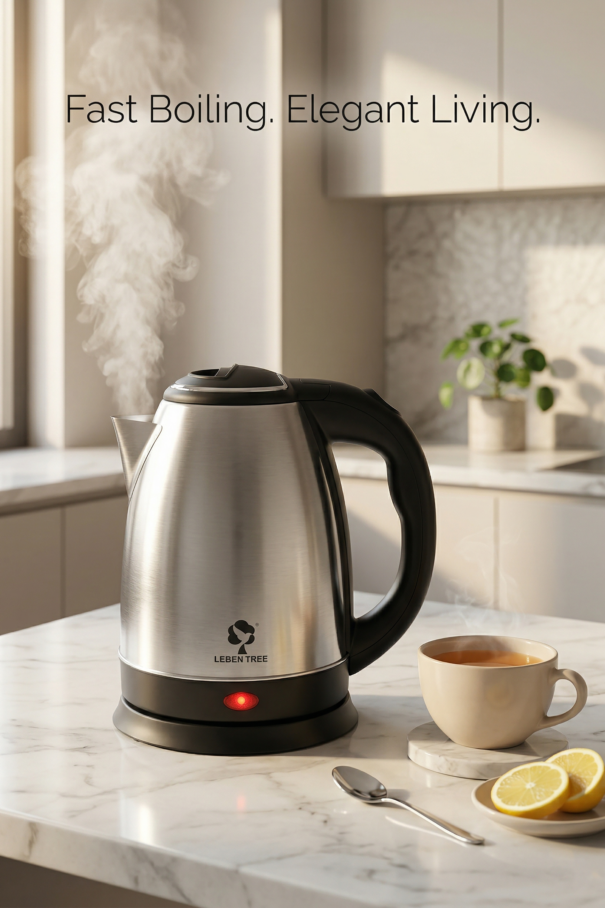 Leben Tree Smile Stainless Steel 360 Degree Electric Kettle