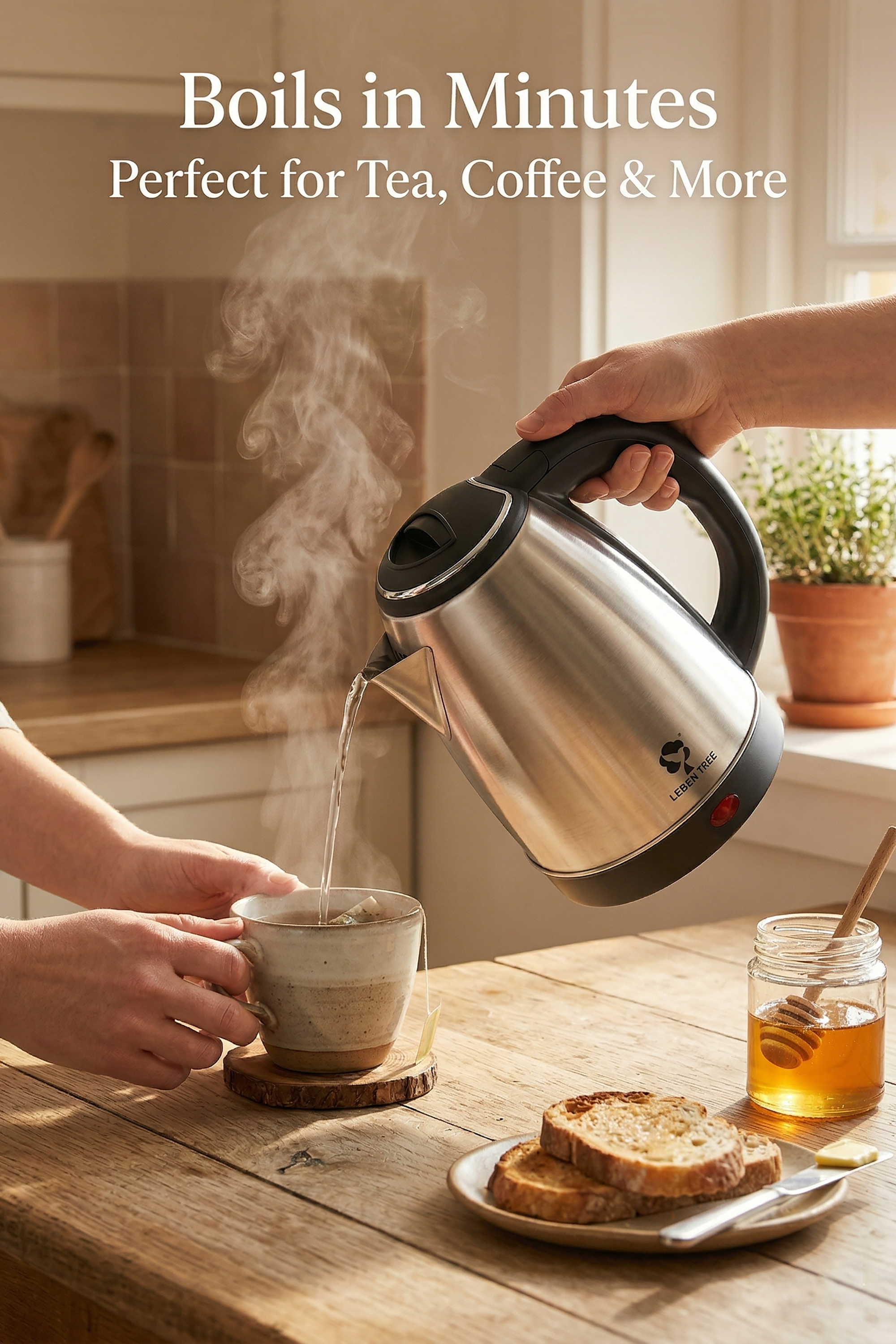 Leben Tree Smile Stainless Steel 360 Degree Electric Kettle