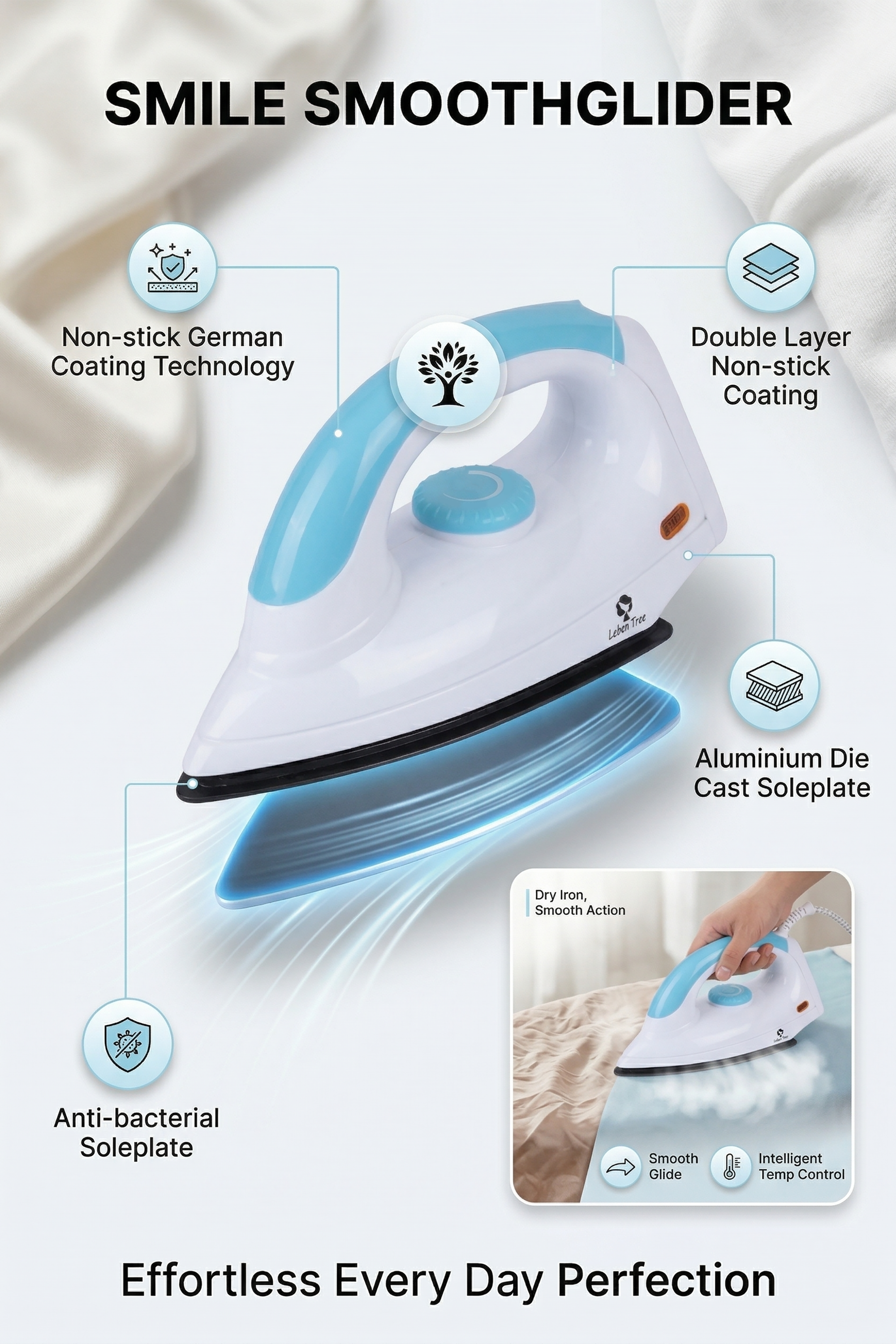Leben Tree Smile Dry Iron 1000 W Dry Iron (Blue, White)