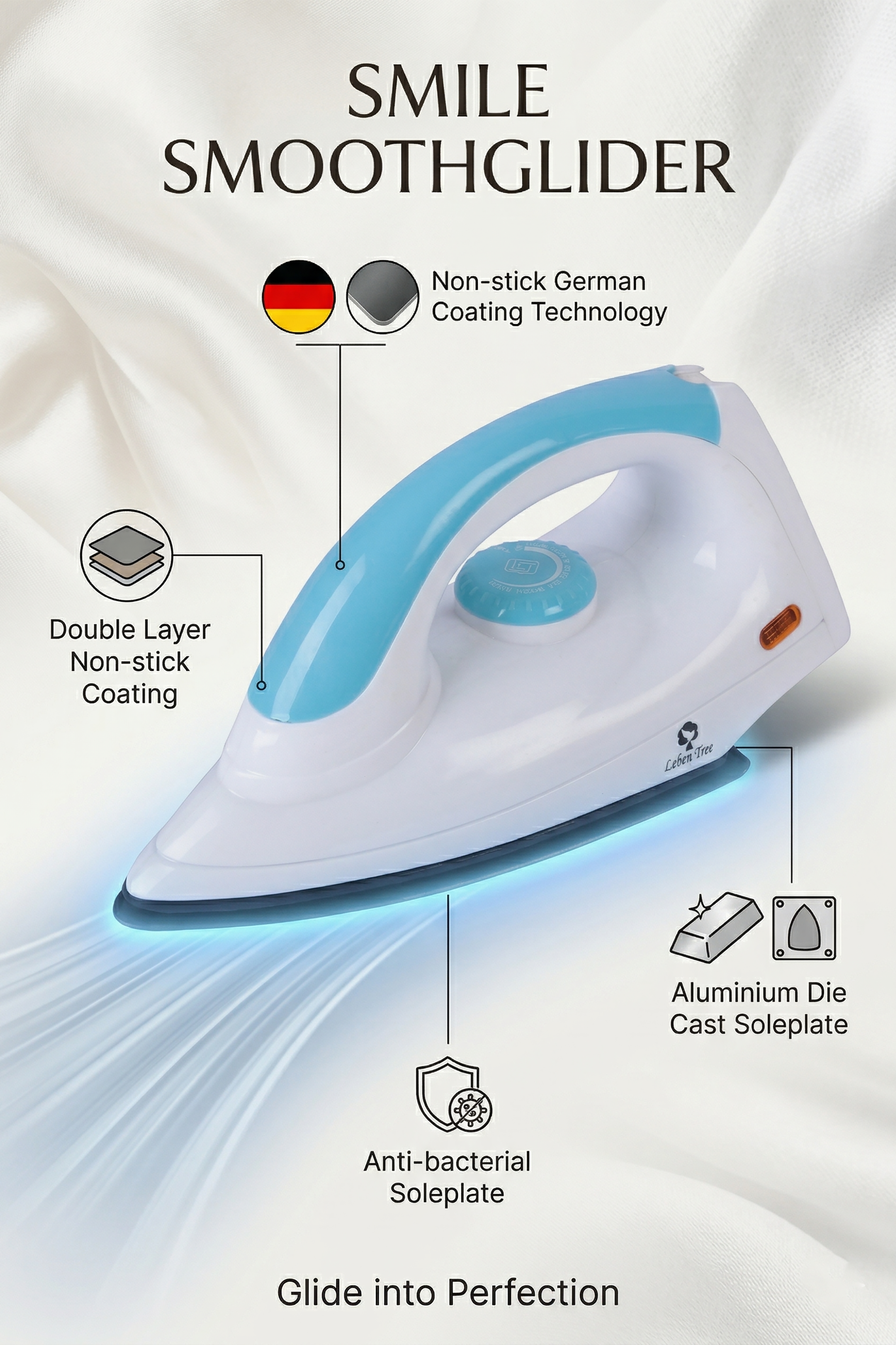 Leben Tree Smile Dry Iron 1000 W Dry Iron (Blue, White)