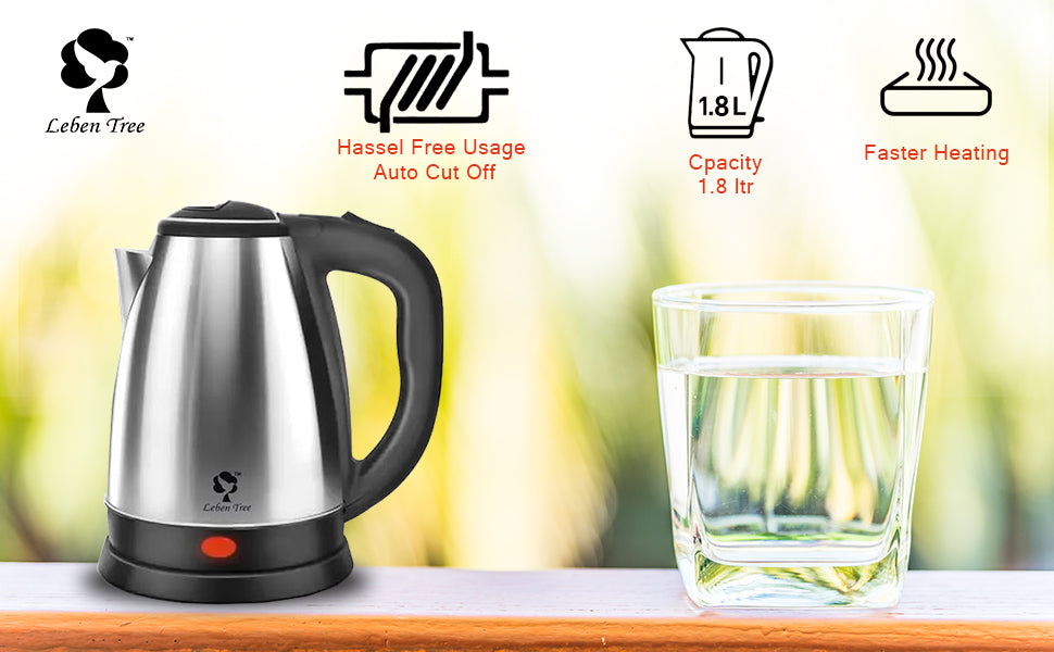 Leben Tree Smile Stainless Steel Electric Kettle (1.8 L, Black)